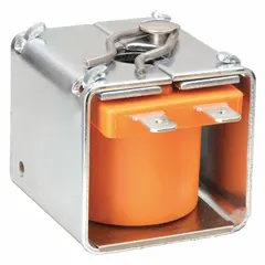This Dayton solenoid valve coil is a Type F, general-purpose coil without a junction box. It operates at 24V with a power rating of 17W and features spade terminal electrical connections. Used as a field-replaceable component for solenoid valves in fluid control systems.