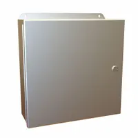 This HAMMOND aluminum enclosure measures 12 x 12 x 4 inches and includes an inner panel. The hinged cover is secured by latches. Rated NEMA 12/13/3R/4/4X, it provides protection against dust, rain, hose-down, and corrosion for electrical controls, terminals, and instruments in indoor or outdoor industrial environments
