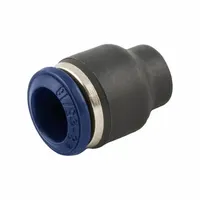 Nickel-plated brass push-to-connect cap for sealing the end of 3/8 in OD tubing in pneumatic or fluid-handling systems. Features a nylon push-to-connect mechanism and an overall length of 31/32 in. Suitable for use in industrial automation, packaging, and material handling applications