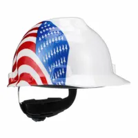 MSA Hard Hat: White, American Flag, Ratchet (4-Point), Ratchet, Polyethylene, Side-Slots, MSA (MPN 10050611)