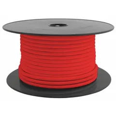 This XLPE-insulated heavy duty primary wire features a single 10 AWG stranded conductor rated for 50 V. The red insulation provides resistance to heat, oil, and abrasion. Suitable for use in automotive, marine, and other electrical systems requiring a single conductor wire.