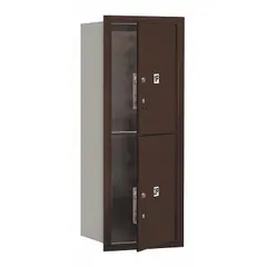 This horizontal multi-unit mailbox features two lockable doors and is designed for recessed mounting. With dimensions of 37 7/8 inches high by 17 inches wide by 16 1/2 inches deep, it provides secure storage for mail and parcels in commercial or multi-tenant buildings.