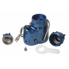 General-purpose batch mill grinder for dry material size reduction. Operates at 115V AC with a maximum speed of 12,000 RPM and handles feed grain sizes up to 10 mm. Features a resettable circuit breaker for overcurrent protection. Suitable for laboratory and industrial grinding applications.