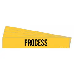 Yellow adhesive pipe marker with black 'Process' legend, designed for pipes with outer diameter of 8 inches and larger. Each marker is applied to identify process lines in industrial piping systems. Supplied in a pack of 5, without directional arrows.