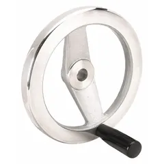 Spoked hand wheel with fixed handle, 250 mm diameter, 7/8 in bore, made of zinc-plated aluminum. Used for manual valve actuation, machine adjustment, and positioning tasks in industrial machinery.