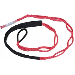 Fixed-length polyester rope sling with 1/2 in rope diameter, 8 ft length, and 1,980 lb working load limit. Used for lifting and rigging in industrial material handling applications. Red color.