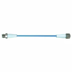 Double-ended cordset with M12 male straight and M12 female straight connectors. Features 5 pins, 22 AWG wire, 3 m cable length, and pastel blue TPE-S jacket. Rated IP65 for use in washdown environments typical of food and beverage processing.