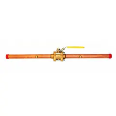 This two-piece bronze ball valve is oxygen-cleaned and bagged for service in oxygen systems. It features a straight body with male NPT and tube connections, and a locking lever handle. Typical applications include industrial gas and medical gas pipelines requiring a clean, leak-tight shut-off.