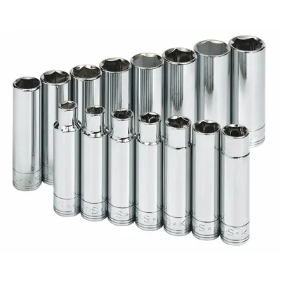 SK PROFESSIONAL TOOLS Socket Set: 1/2 in Drive, 15 Piece, 6-Point, Metric - SAE & Metric Socket Sets