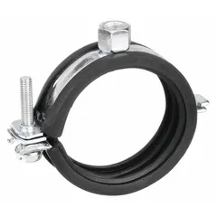 This cushioned split-ring hanger supports 2 in pipe with a maximum outside diameter of 2 3/8 in. Constructed of electro-galvanized steel with an EPDM rubber cushion, it reduces vibration and noise in piping systems. Designed for use with 3/8 in threaded rod.