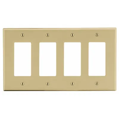 HUBBELL Wall Plate: Decorator-Rocker, 4 Gang, Ivory - General Purpose Wall Plates