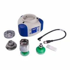 Vacuum gripper integration kit for Universal Robots UR5 collaborative robots. Includes URCap software. 0.6 A current rating, 12 lpm max flow rate. Used for pick-and-place, packaging, and material handling tasks.