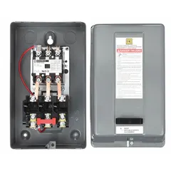 This SQUARE D enclosed non-reversing starter is a 3-pole, 20 A definite purpose magnetic motor starter with a 120V AC coil. It requires three thermal units (not included) for overload protection. Typical applications include starting and protecting motors in HVAC, pumps, and conveyors.