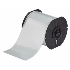 Thermal transfer continuous label roll made of metalized polyester with a silver gloss finish. Measures 4 inches by 130 feet. Designed for indoor use and compatible with the i3300 printer series. Suitable for asset tracking, equipment identification, and compliance labeling in industrial environments.