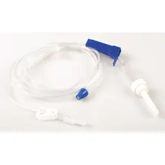 Sterile PVC IV administration set with a 15-drop drip rate, designed for gravity-fed infusion of intravenous fluids. Suitable for use in clinical settings where controlled fluid delivery is required.