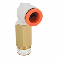 SMC Push-Fit Elbow Fitting: 5/16 in OD x 1/8 in Pipe Size, Push-to-Connect x MNPT, Brass, White (MPN KQ2W09-34AS)