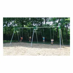 This in-ground swing set from ULTRAPLAY features two strap seats and an overall height of 8 ft. It requires an installation zone length of 36.25 ft. Suitable for playgrounds, it provides swinging activity for children.