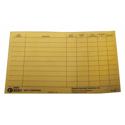 BEST Key Authorization Card: Paper - Key Authorization Papers