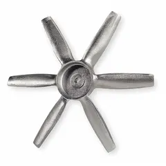 Aluminum fan blade with 34-inch diameter, 6 blades, and 29° pitch. Designed for clockwise-facing discharge rotation. Suitable for moving air in HVAC and refrigeration systems such as condensers, evaporators, and ventilation units.