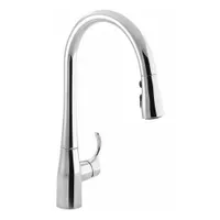 KOHLER Gooseneck Pull Out Kitchen Faucet: Simplice, Brass, Single-Post, Deck, 1 Mounting Holes (MPN K-596-CP)