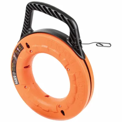 KLEIN TOOLS Marked Fish Tape: 65 ft Lg, Manual Wind Tape Retraction, Flat Tape Shape - Steel Fish Tapes