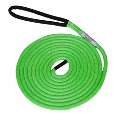 Fixed-length HMPE rope sling with 5/8 in diameter, 30 ft length, and 3,870 lb working load limit. Neon green color for visibility. Used for lifting and rigging in industrial settings.
