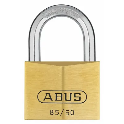 ABUS Padlock: Brass, Unfinished, Gold, Std Shackle, Steel, 1 1/8 in Vert Clearance - Standard Shackle Master Keyed Padlocks