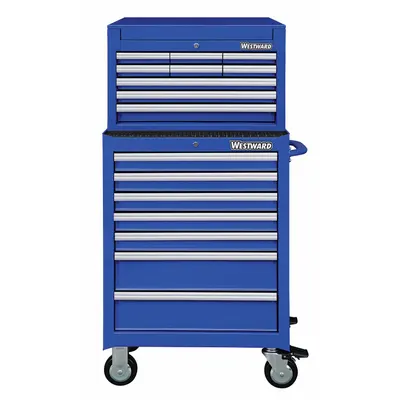 WESTWARD Tool Chest and Cabinet Combination: 16 Drawers, Light Duty, Keyed - Light-Duty Top Chest & Rolling Cabinet Combos
