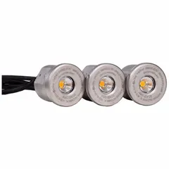 LED-based fountain lighting system with three bulbs, 19 W power consumption, 120V AC input, and 300 ft cord length. Suitable for underwater illumination in decorative ponds, fountains, and water features.