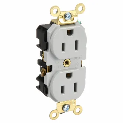 LEVITON Receptacle: Duplex, 5-15, Gray, 125V AC, 15 A, 2 Pole / 3 Wire (MPN 5262-GY) - General Purpose Receptacles