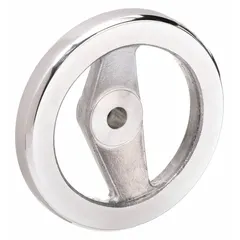 Spoked hand wheel made of aluminum with a zinc-plated finish. Diameter 125 mm, bore 1/2 in. Used for manual control of valves, machine tools, and positioning systems where corrosion resistance is required.
