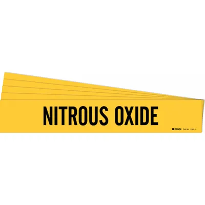 BRADY Pipe Marker: Nitrous Oxide, Yellow, Black, Fits 2 1/2 to 7 7/8 in Pipe O.D. - Nitrous Oxide Adhesive Pipe Markers