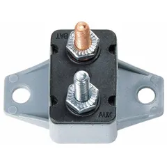 This BUSSMANN CBP-BA series circuit breaker is rated for 14V DC with an interrupt rating of 1.5 kA. It features a stud terminal connection for secure installation in automotive electrical systems. Typical applications include overcurrent protection in trucks, buses, RVs, and off-road vehicles.