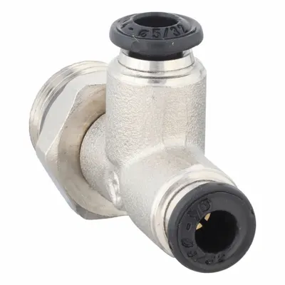 AIGNEP USA Push-Fit Tee Fitting: 4 mm OD x 1/4 in Pipe x 4 mm OD Size, Nickel, Silver - Nickel-Plated Brass Tube Fittings
