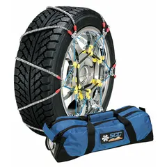 Alloy cable diagonal chain link tire chain for passenger cars, pickup trucks, and SUVs. Compatible with tire size 255/70-18. Provides traction on snow and ice.