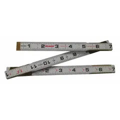 This folding ruler measures 6 ft (1,800 mm) with a rigid design and a thickness of 1.81 in. It features a fractional scale of 1/100 ft and 1/16 in, with an abrasive-resistant epoxy finish and etched markings for clear readability. Suitable for linear measurement tasks in construction, engineering, and maintenance applications.