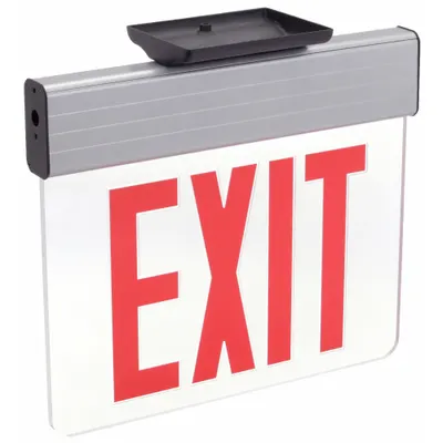 LITHONIA LIGHTING Edge-lit Exit Sign: 1 Faces, Red, Aluminum, Universal Field Selectable Chevrons - Universal-Mount Edge-Lit Exit Signs
