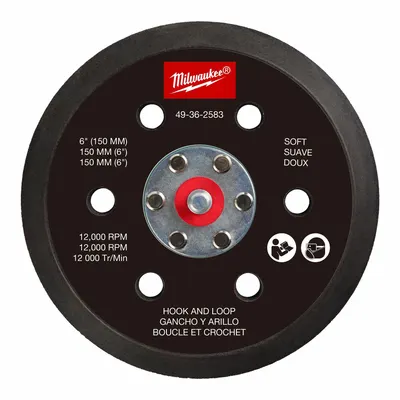MILWAUKEE Disc Backup Pad: 6 in Wd, Round, Hook and Loop, Soft, For 2584-20 - Backing Pads for Power Sanders