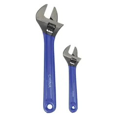 This adjustable wrench set includes wrenches with jaw capacities of 15/16 in and 1 9/32 in, suitable for tightening or loosening nuts, bolts, and fittings. The black phosphate finish provides corrosion resistance for general maintenance and mechanical tasks.