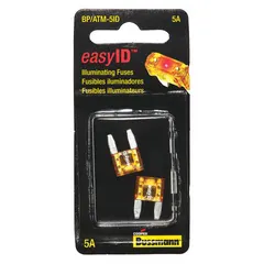 Fast-acting automotive fuse rated 5 A at 32 V DC with standard profile. Indicating type provides visual indication when blown for quick identification. Suitable for overcurrent protection in vehicle electrical circuits such as lighting, audio systems, and accessories.