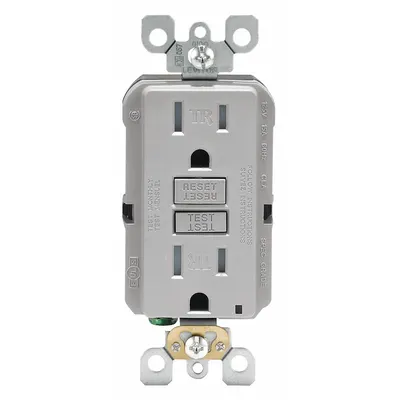 LEVITON GFI Receptacle: Decorator Duplex, 5-15, Gray, GFCI, 125V AC, 15 A - General Purpose Receptacles