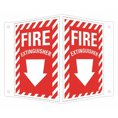 LYLE Fire Extinguisher Sign: Aluminum, Mounting Holes Sign Mounting - V-Shape Projection Fire Extinguisher (W Down Arrow) Signs