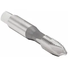 This spiral-point tap is designed for through-hole threading in ferrous and non-ferrous materials. The spiral-point geometry pushes chips forward, reducing clogging and breakage. It features a plug chamfer and is made from high-speed steel. Typical applications include general machining and manufacturing where 3/8"-16 UNC threads are required.