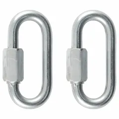 Set of two quick links for connecting or repairing chains, cables, and tow straps. Each link measures 2 7/8 in overall length, 1/2 in overall width, and 1 1/2 in height. Suitable for medium-duty towing and rigging applications.