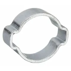 This double-ear clamp is made of zinc-plated steel with a steel band and zinc-plated finish. It has a clamping diameter range of 1 31/64 in to 1 11/16 in and a maximum closing force of 3,100 N. Used for securing hoses in fluid, air, and pneumatic systems.