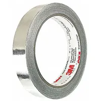 This general purpose foil electrical tape is 1 inch wide and 18 yards long, with a 3 mil thickness and a 600 V voltage rating. It features a silver acrylic construction suitable for conductive applications such as shielding, grounding, and splicing in electrical systems