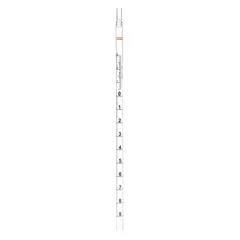 Sterile serological pipette made of polystyrene, with a 10 mL capacity and 0.1 mL graduation increments. Individually wrapped for single-use applications. Used for precise liquid measurement and transfer in laboratory workflows such as cell culture, media preparation, and reagent dispensing.