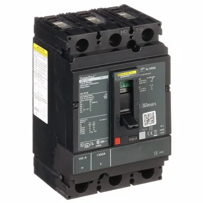 SQUARE D Molded Case Circuit Breaker: 150 A Amps, 25kA at 240V AC, Fixed, Line/Load Lug - H-Frame Square D Molded Case Circuit Breakers