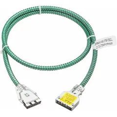 This accessory cable is designed for use with lighting fixtures in bay light applications. It includes power feed wires and measures 9/16 in width by 2 3/16 in height. The cable provides a connection solution for compatible fixtures.