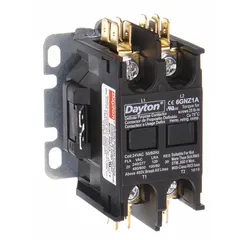 Single-phase, 2-pole non-reversing definite purpose contactor rated 40 A at 600V AC maximum. 120V AC coil voltage. 2NO main pole contact form. Through-panel mounting with box lug terminals. Suitable for HVACR equipment such as compressors, fans, and pumps.